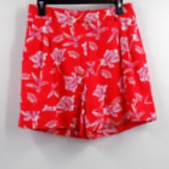 Joie Shorts High Rise Size 6 Linen Blend Coral White Floral Cuffed - Picture 3 of 6
